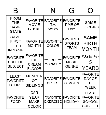 "LIKE ME" BINGO Card