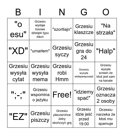 Grzesiowe Bingo Card