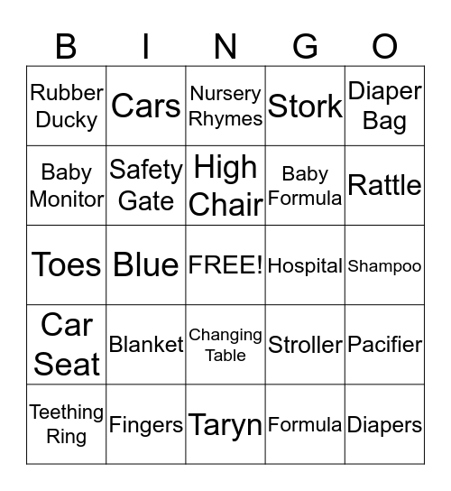 Taryn's Baby  Boy Bingo  Bingo Card