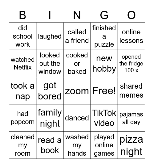Quarantine Bingo Card