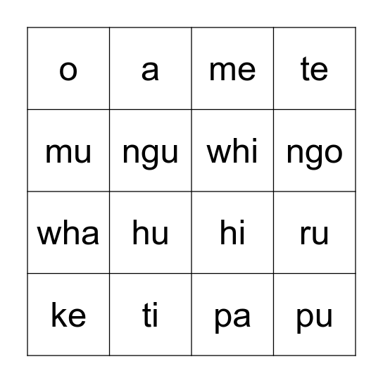 Ngā Kūoro Bingo Card