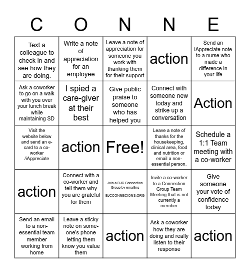 Connection Challenge Bingo Card