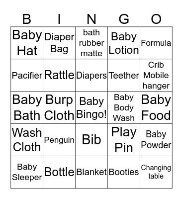 Baby Shower Bingo Card