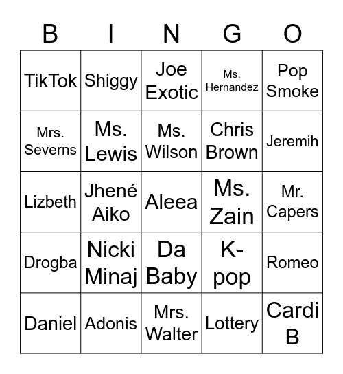 8th Grade Virtual Pajama Party Bingo Card