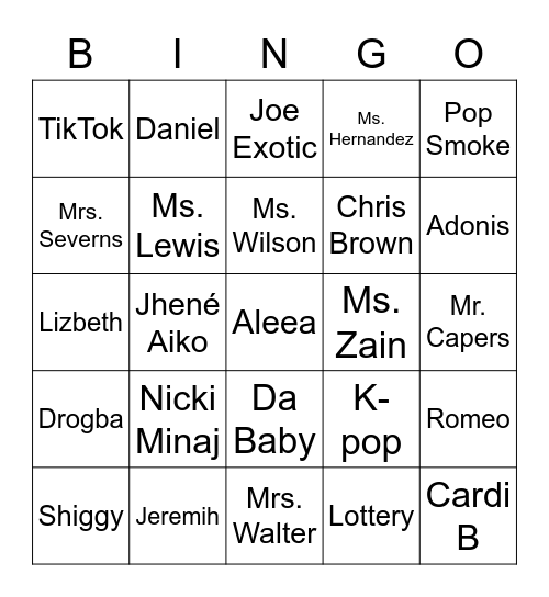 8th Grade Virtual Pajama Party Bingo Card