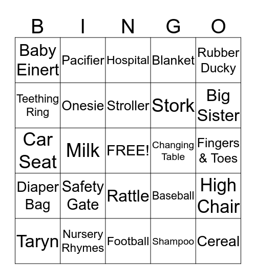 Baby Shower Bingo Card