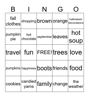 FALL IS HERE!! Bingo Card