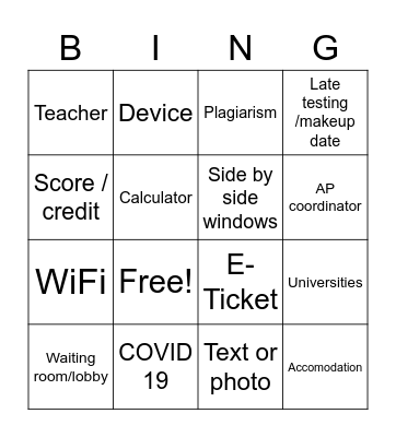 AP Teacher Webinar Bingo Card