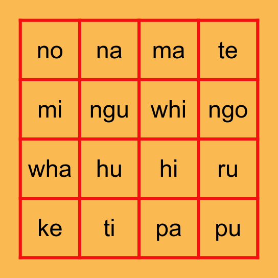 Ngā Kūoro Bingo Card