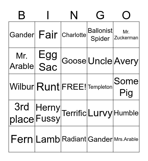 Charoltte's Web Bingo Card