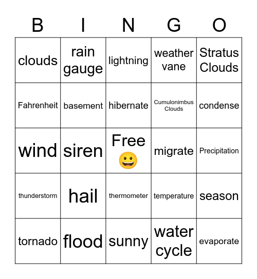 WEATHER Bingo Card