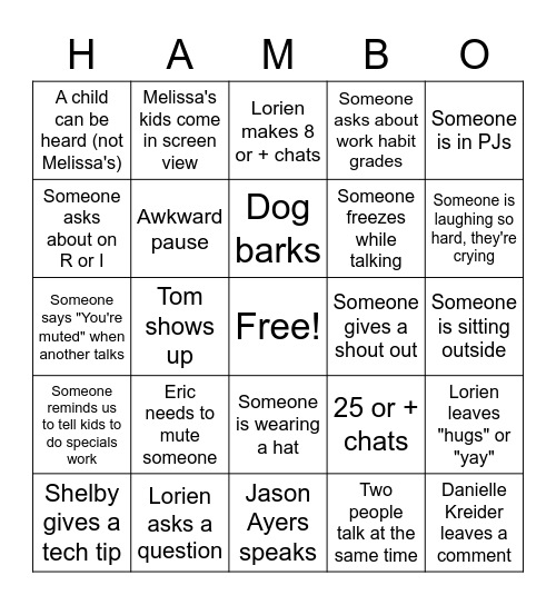 Hambright Bingo Card