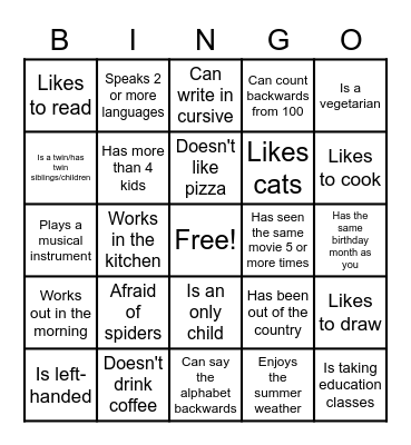Human Bingo Card