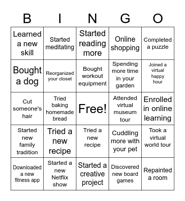 Quarantine Bingo Card