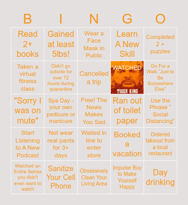 Quarantine Bingo Card