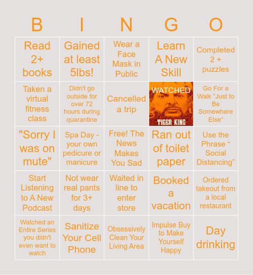 Quarantine Bingo Card