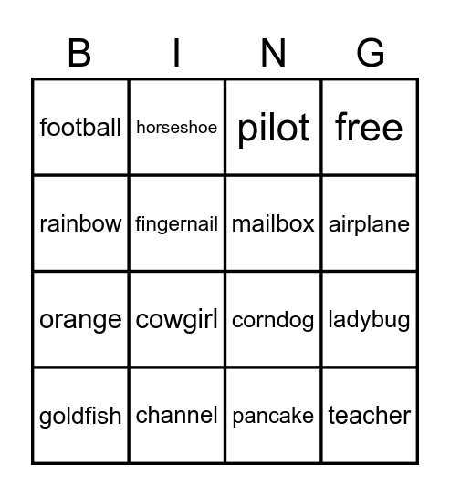 Compound words Bingo Card