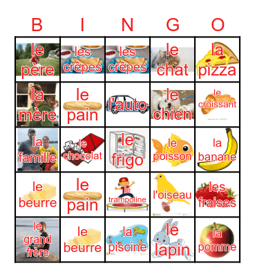 French Words Bingo #3 Bingo Card