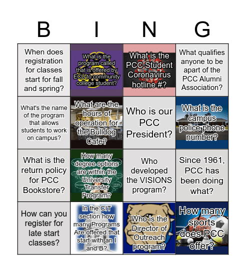 Bulldog Scavenger Hunt Bingo Card