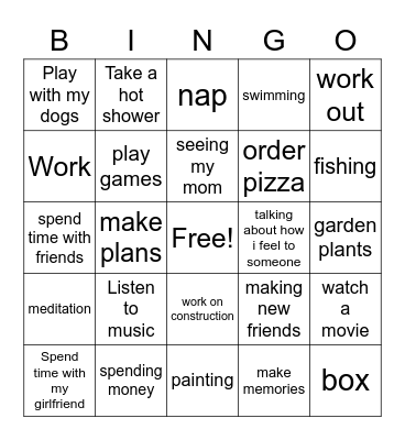 Self-Care Bingo Card