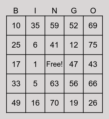 The Perry Bingo Card