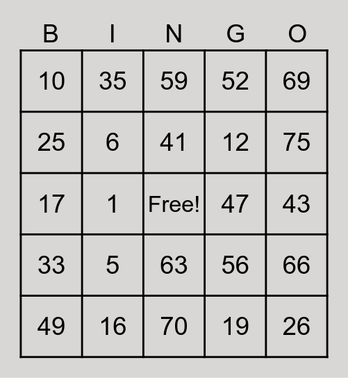 The Perry Bingo Card