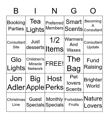 PartyLite Style Bingo Card