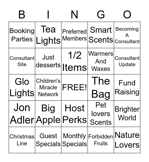 PartyLite Style Bingo Card