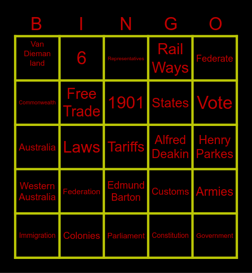 Australian Bingo Card