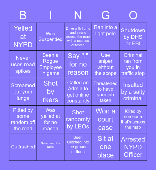 NYC Edition Bingo Card
