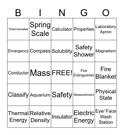 Science  Bingo Card