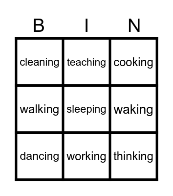 Present Continuous Tense Bingo Card