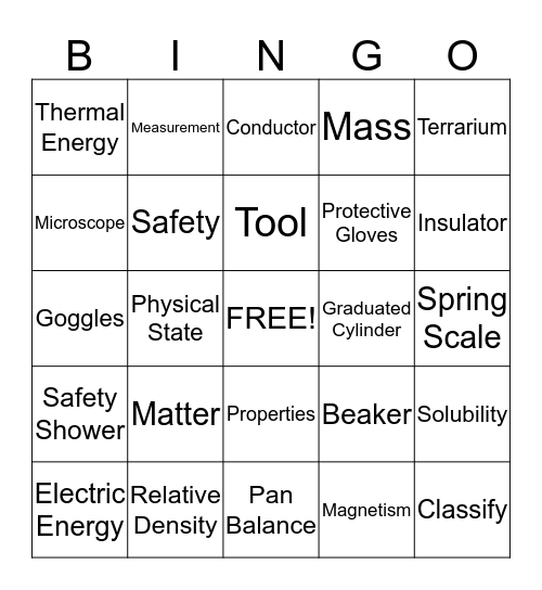 Science  Bingo Card