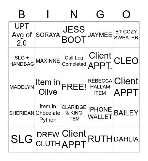 Fall Collection BINGO Card