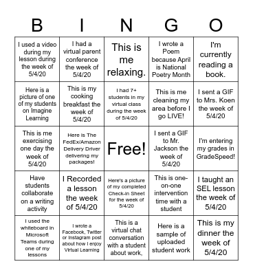 COVID-19 BINGO Card