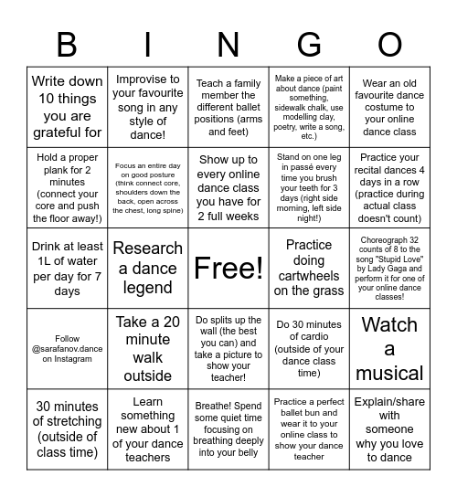 Sarafanov Dance Bingo! Bingo Card