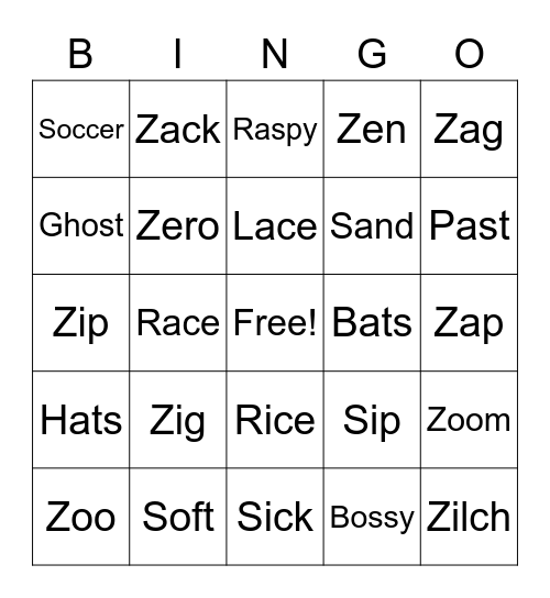 /z/ initial & /s/ all positions Bingo Card