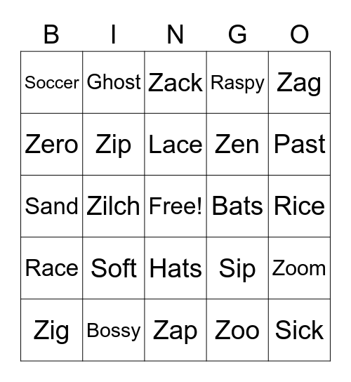 /z/ initial & /s/ all positions Bingo Card