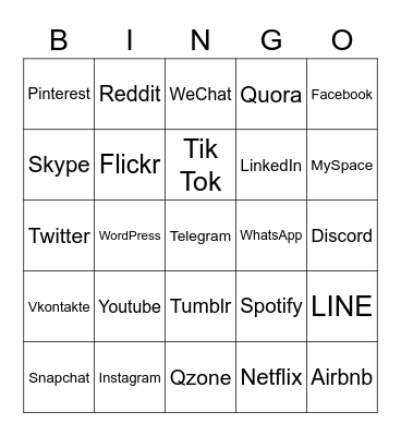 Social Media Bingo Card