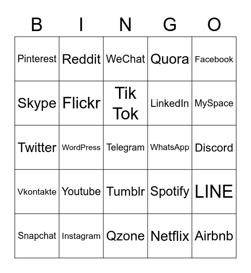 Social Media Bingo Card