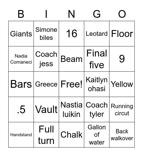 Gymnastics Bingo Card