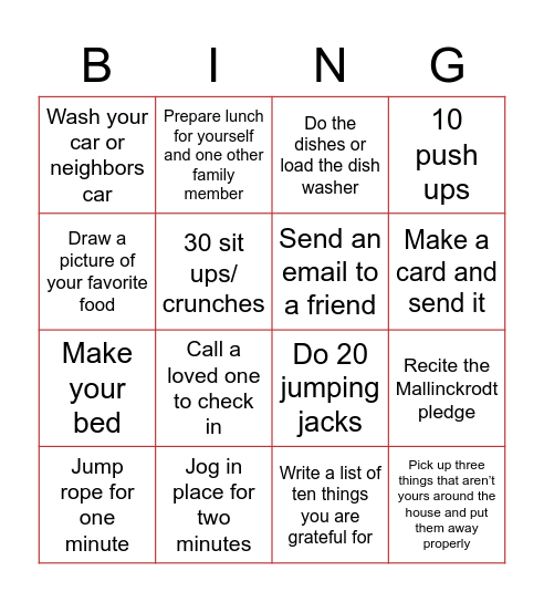 Bingo card challenge Bingo Card