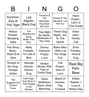 Total-Quiz.com Presents Radio Bingo: Pet Songs Bingo Card