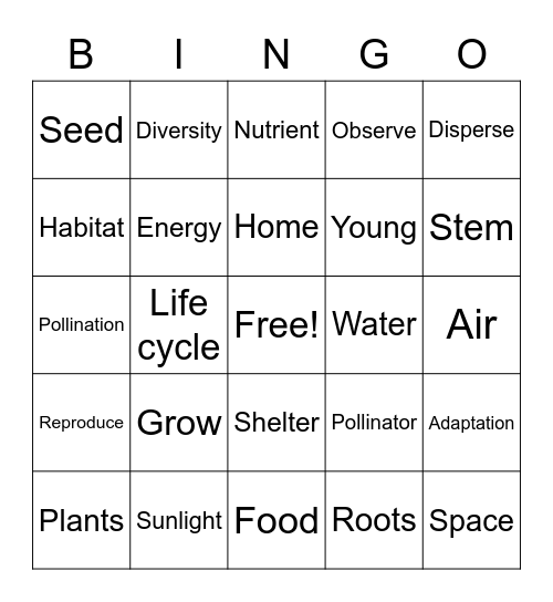 Plant Bingo Card