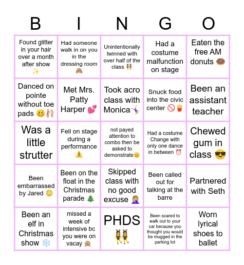 Patty Harper bingo Card