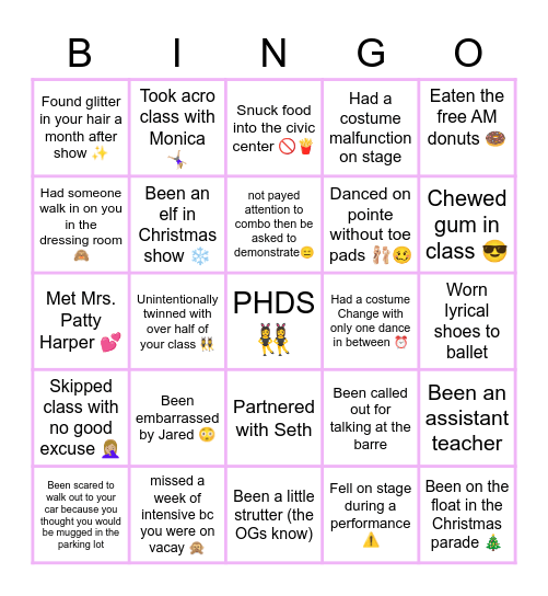 Patty Harper bingo Card