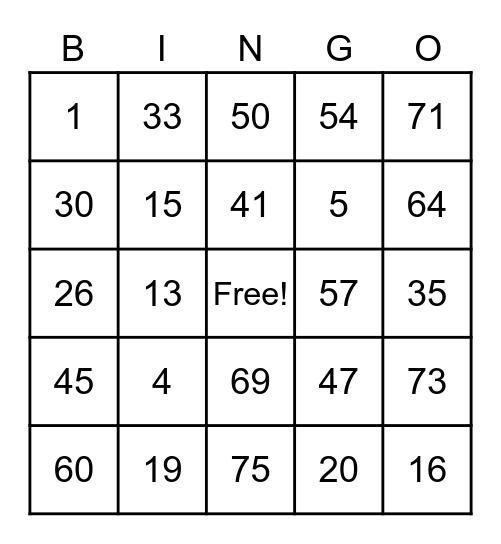 Buchanan Family Bingo Card