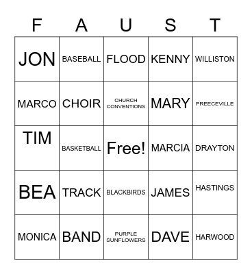 FAUST BINGO Card