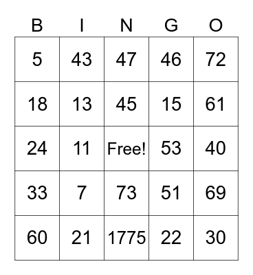 Buchanan Family Bingo Card