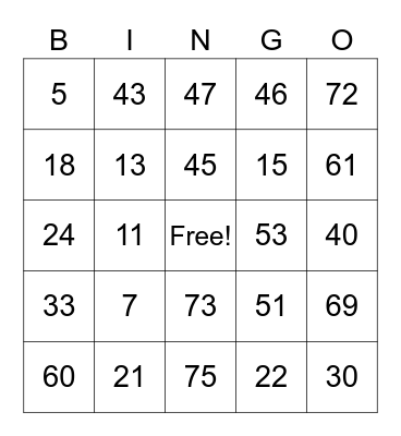 Buchanan Family Bingo Card